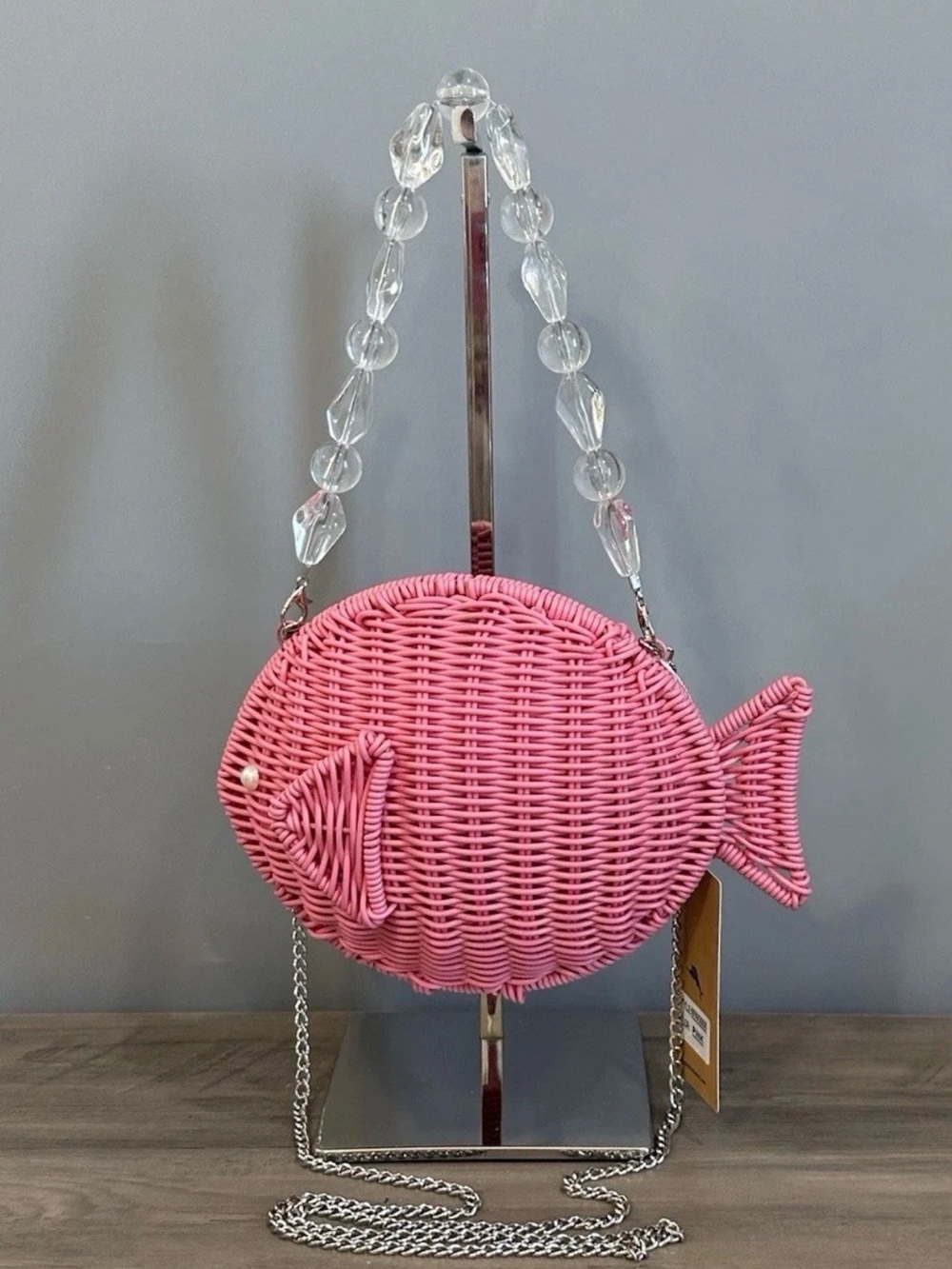 Tommy Bahama Woven Wicker Fish Pink Clutch Crossbody Bag NWT
